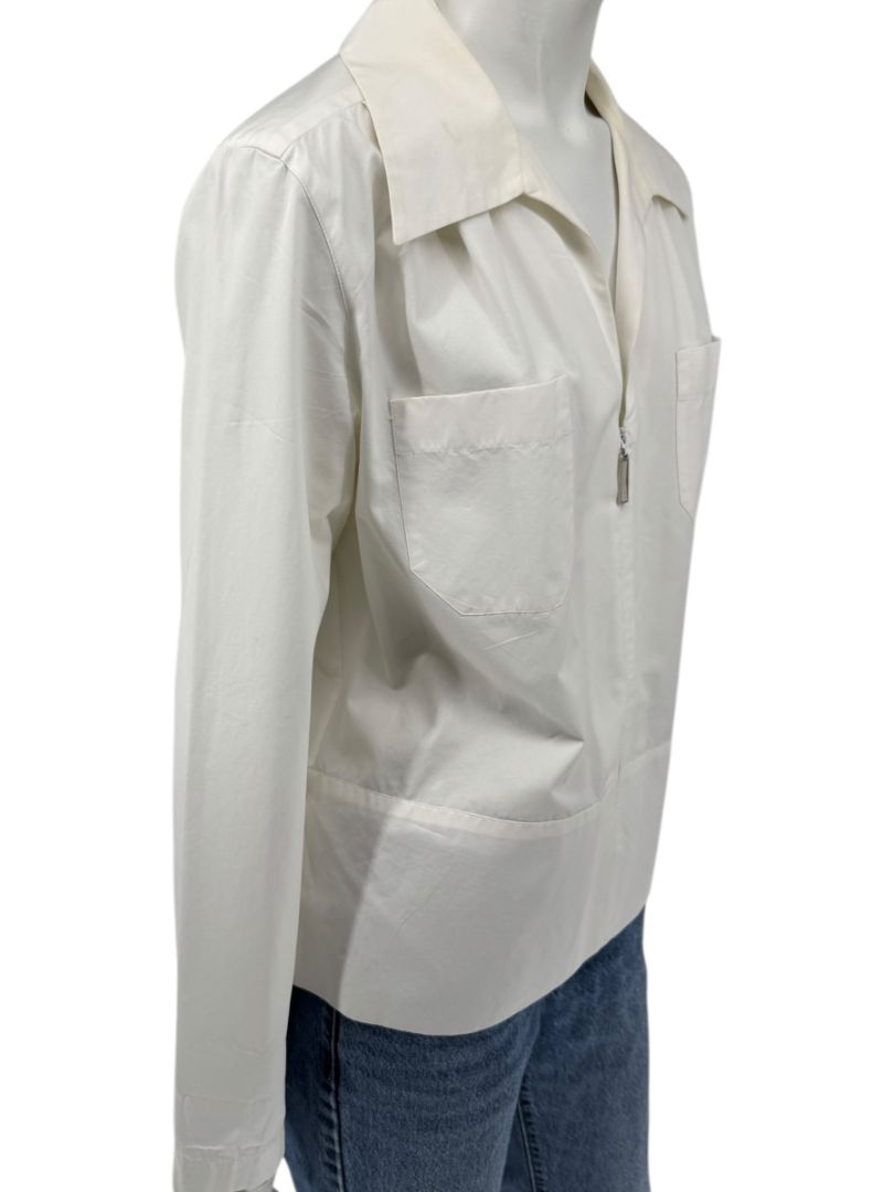 Chanel Ivory Zip-Front Cotton Blouse – Size 42