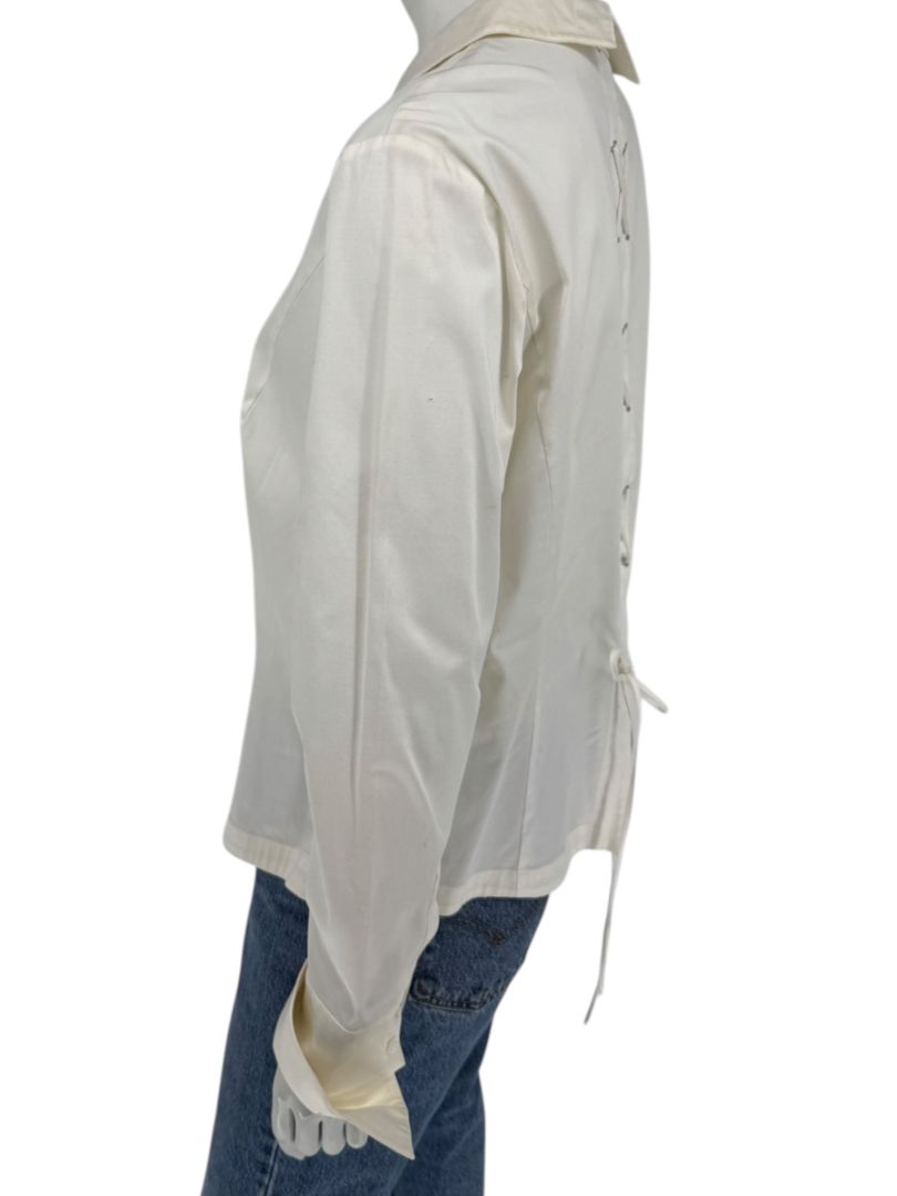 Escada White Cotton-Blend Lace-Up Back Dress Shirt – Size 42