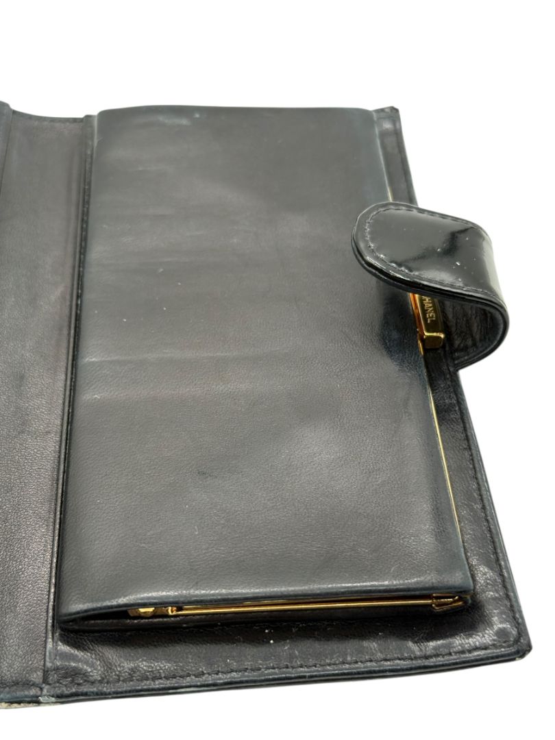 CHANEL Vintage Patent Leather CC Long Wallet – Black