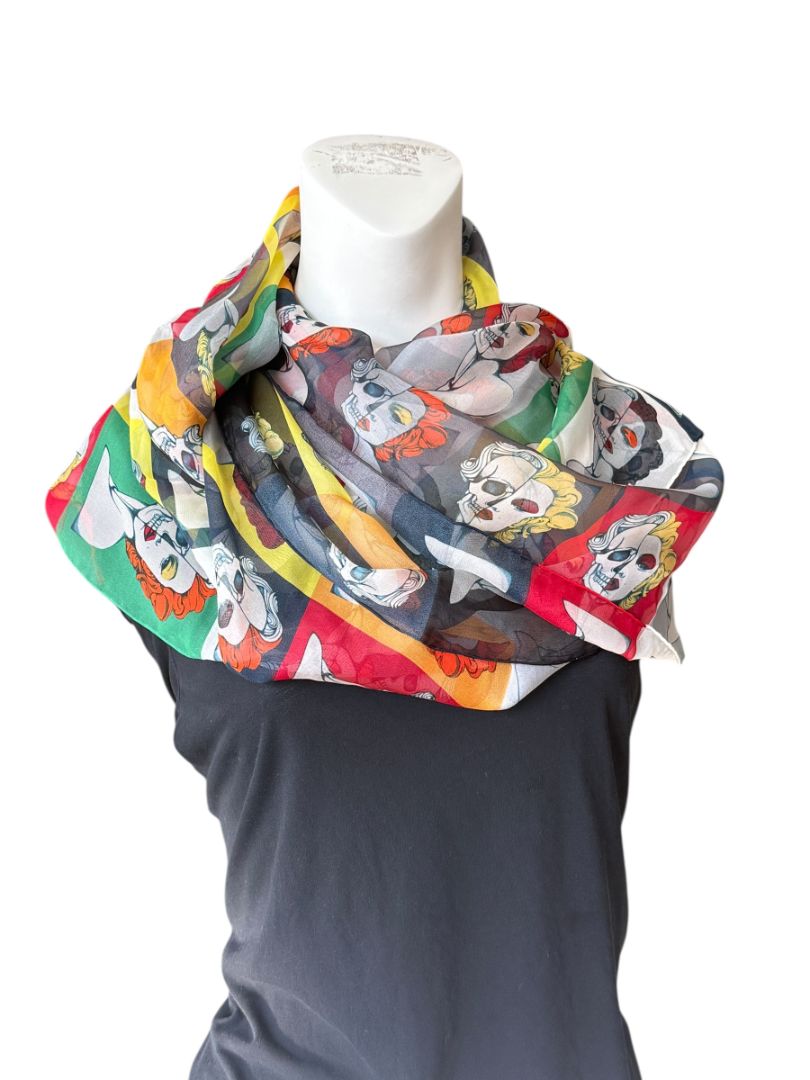 Alexander McQueen c.2008 Marilyn Monroe Skull Print Pop Art Silk Scarf RARE