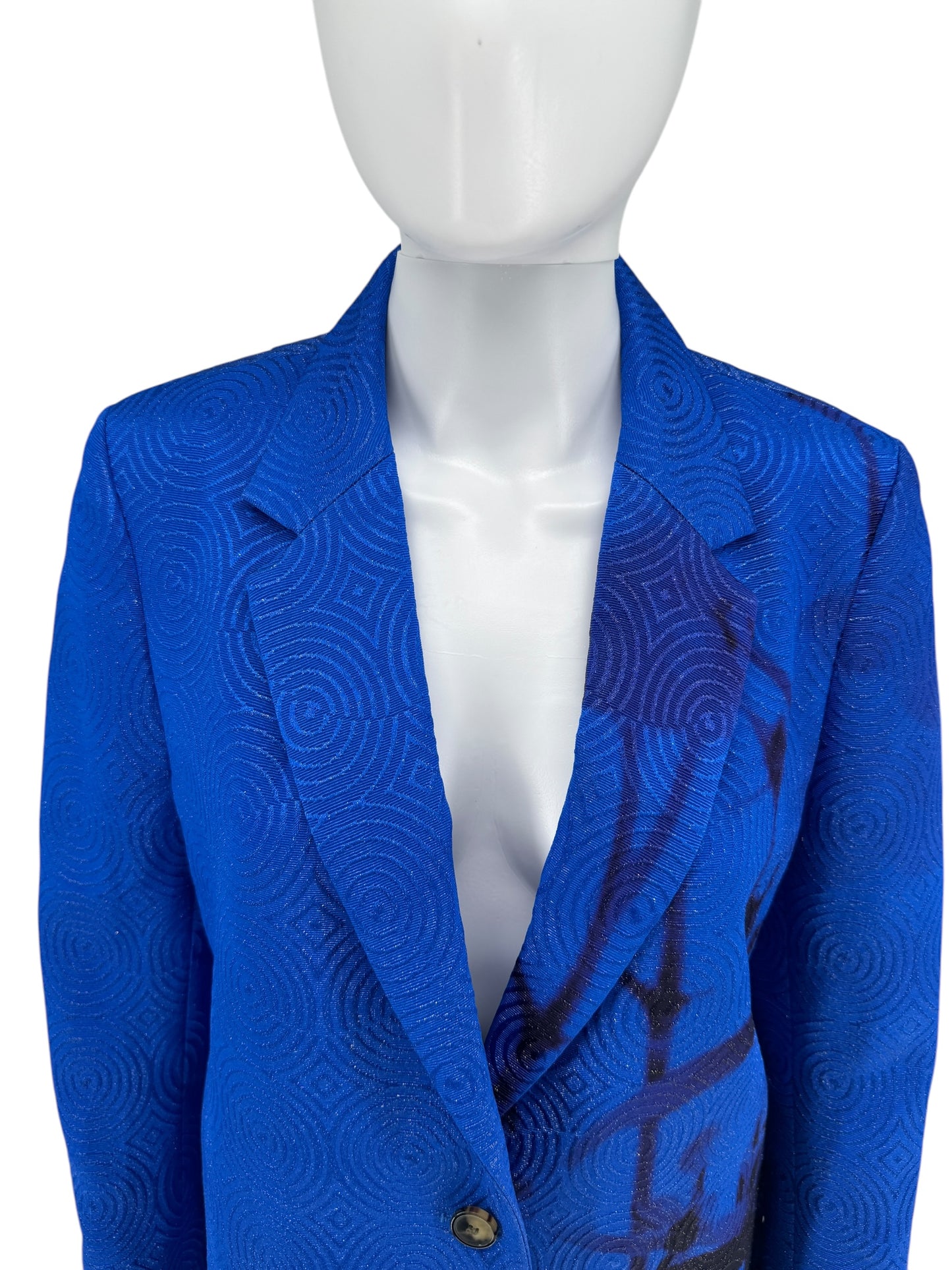 Dries Van Noten toTwo Button Cobalt/Purple/Black and Ivory textured Moire Topper/Jacket/ ¾ Coat&nbsp;