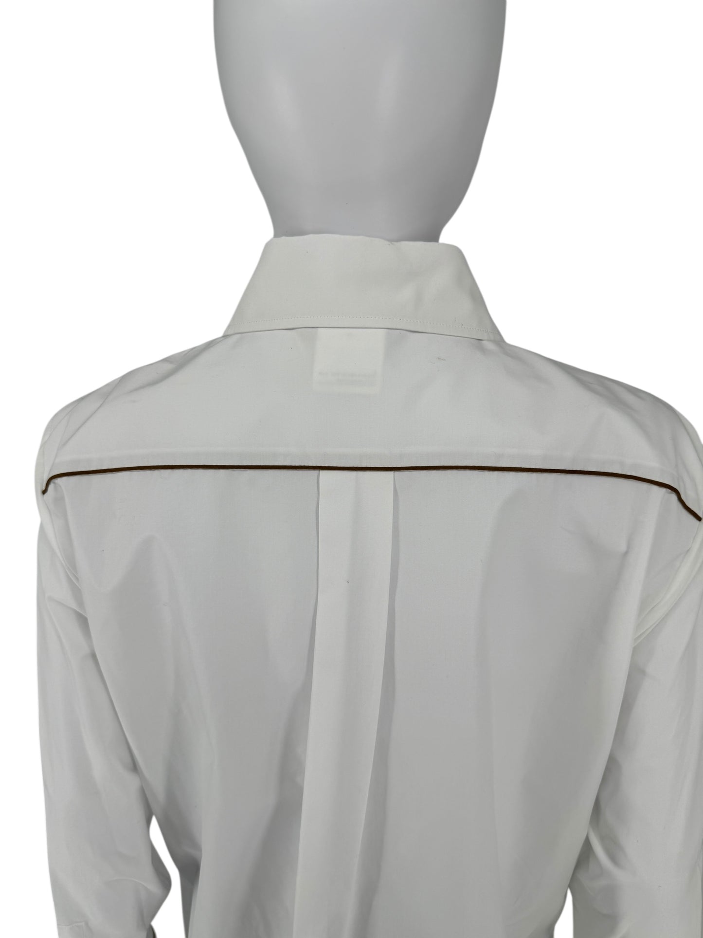 MaxMara White Cotton Dress Shirt with Brown Trim – Size 44 (IT)