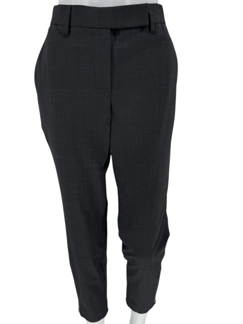 Brunello Cucinelli Grey Wool-Blend Slim Pants with Monili Trim – Size IT 44 / US 8