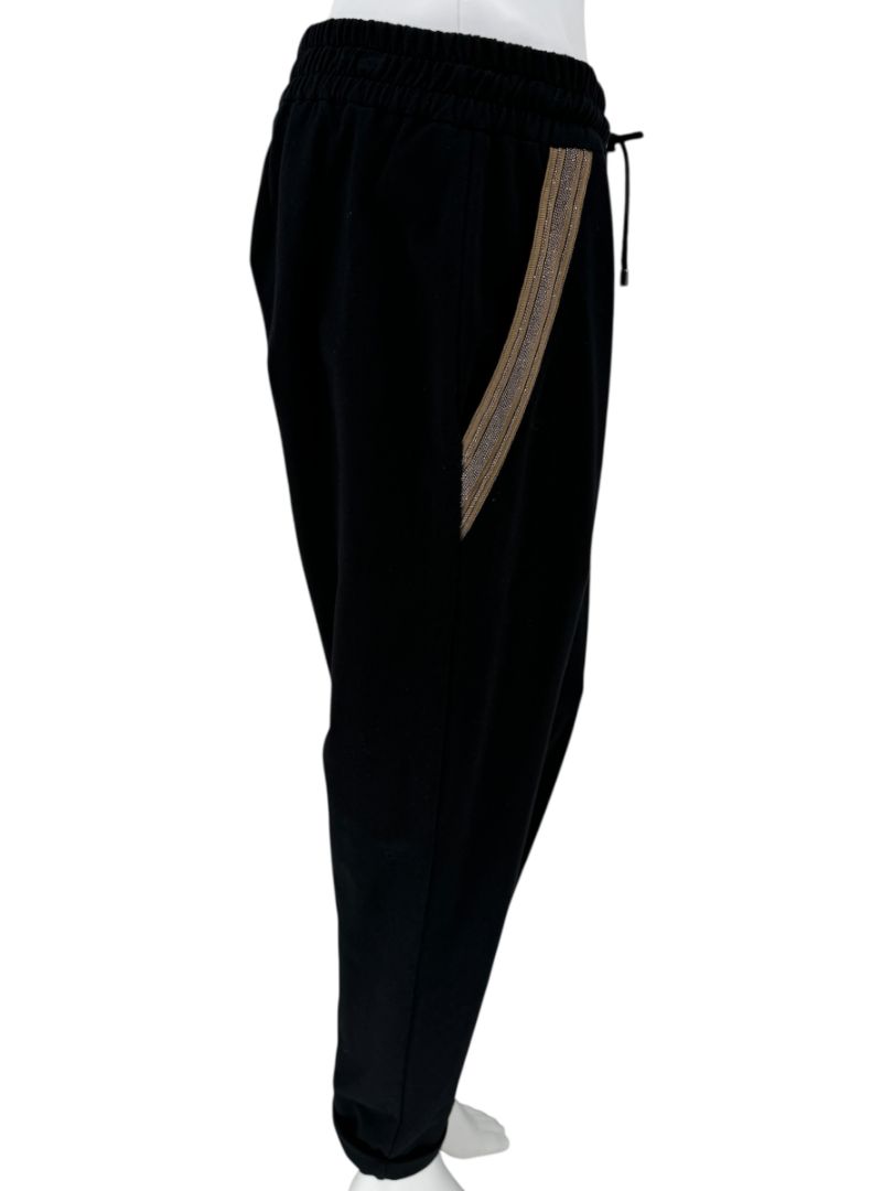 Brunello Cucinelli Black Cotton Joggers with Metallic Trim - Large