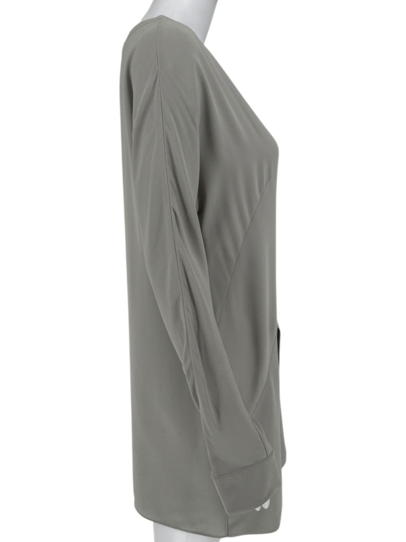 Akris Gravel Grey Long Silk Tunic Blouse – Size 8