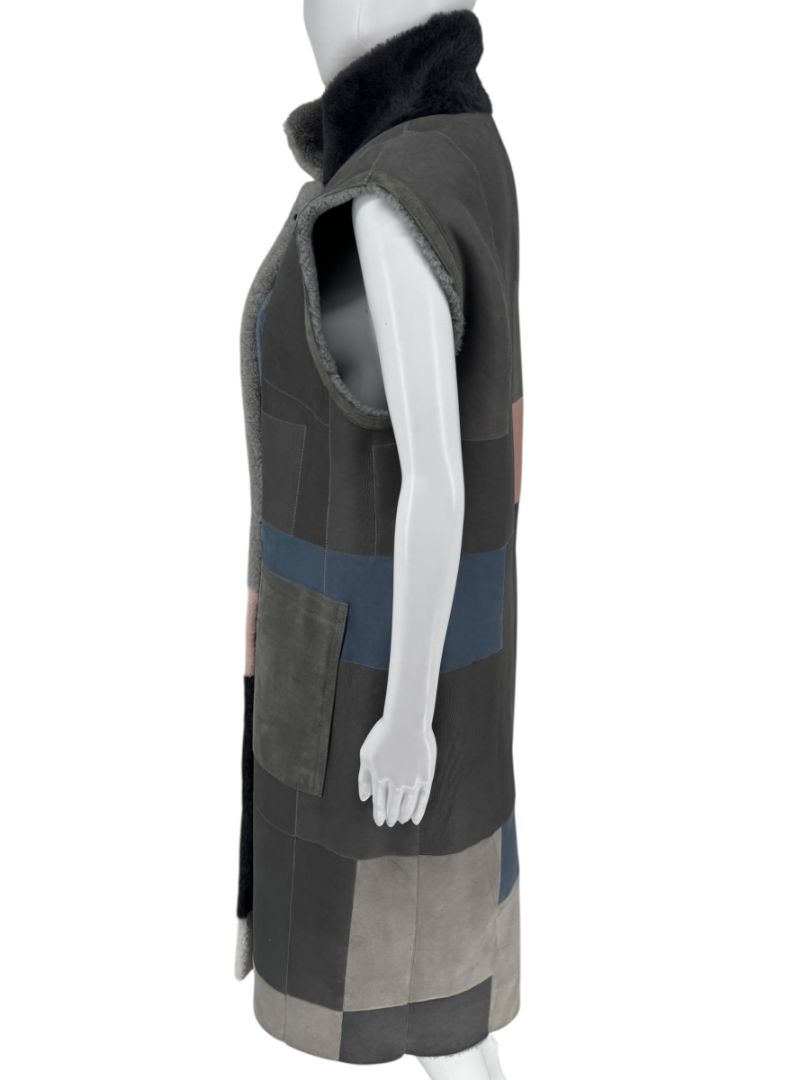 Akris Colorblock Shearling Patchwork Vest – Size 10
