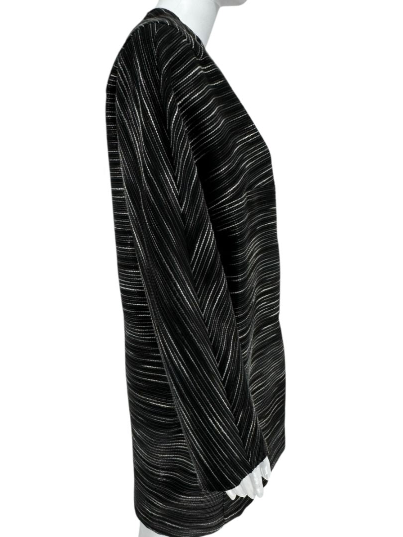 Pamella Roland Black Metallic Striped Open Jacket – Large