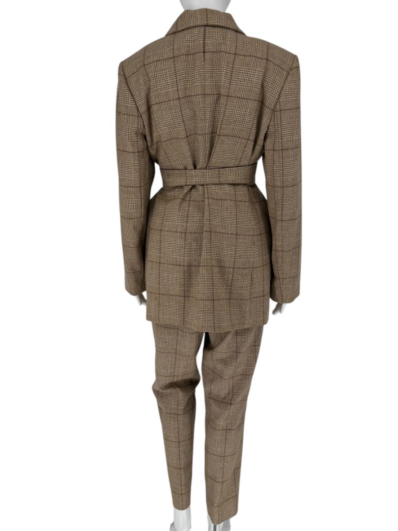 Kiton Wool-Cashmere Plaid Belted Blazer & Drawstring Trousers – Size IT 44