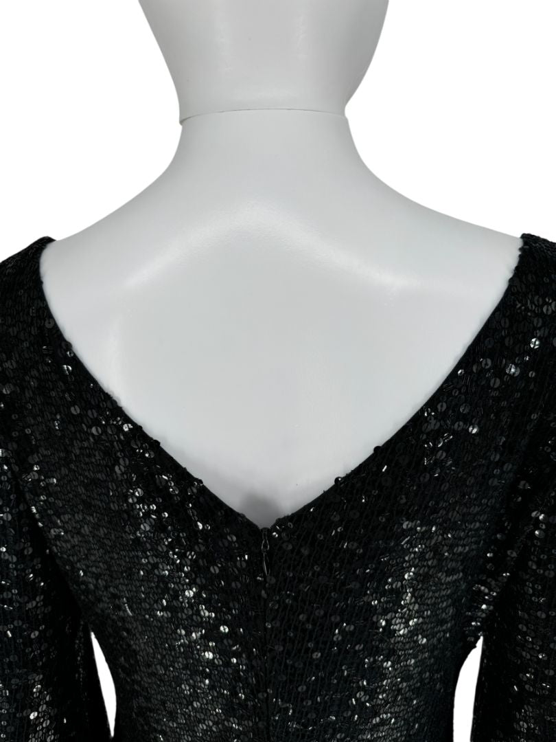 Pamella Roland Black Sequin Fringe Cocktail Dress – Large