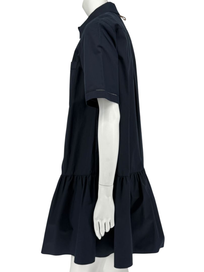 Lafayette 148 Navy Drop-Waist Cotton Shirt Dress – Size S