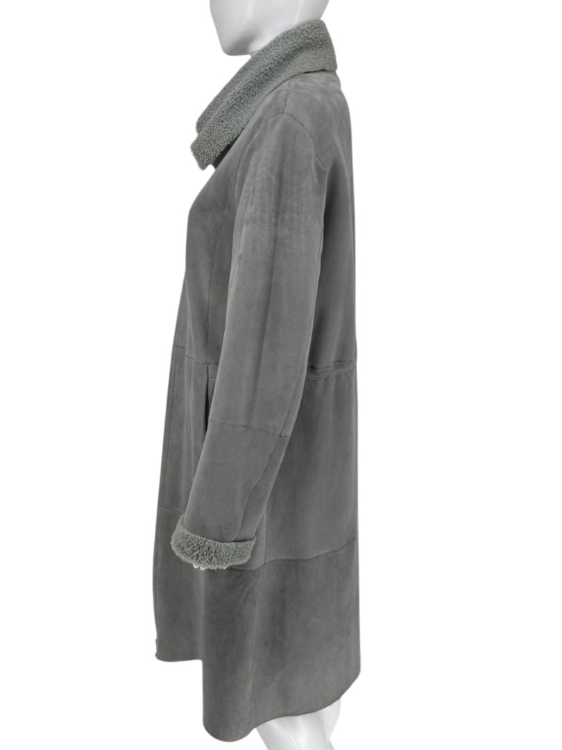 Hugo Boss Grey Shearling-Lined Suede Coat – Size Large