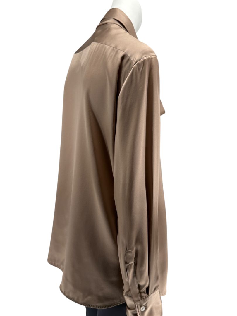 Brand New Kiton Bronze Silk Bow Blouse – Size 46