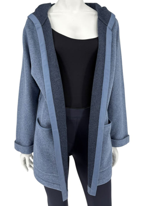 Loro Piana Blue Cashmere Blend Hooded Jacket with Leather Trim – Size M