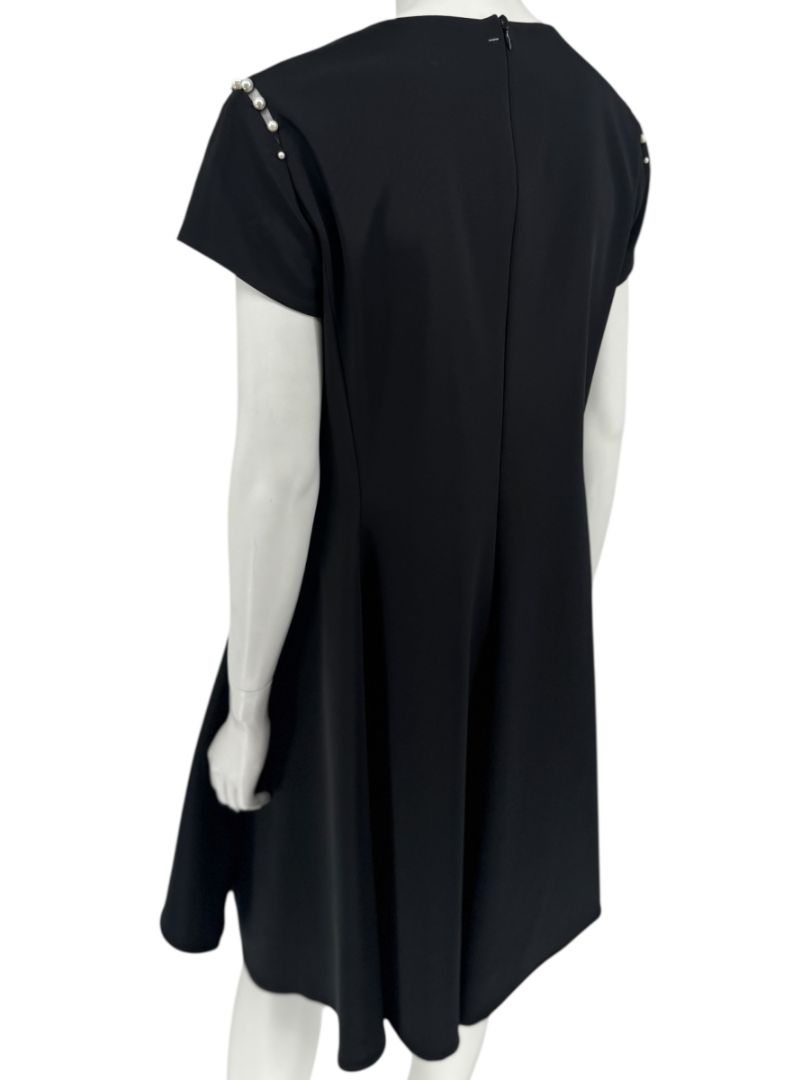Pamella Roland Black Pearl-Trim Sleeve Handkerchief Hem Dress – Large
