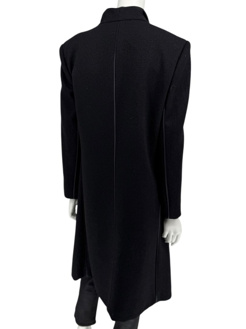 Pamella Roland Black Longline Coat Piped Trim Open Front Designer Outerwear Fits L
