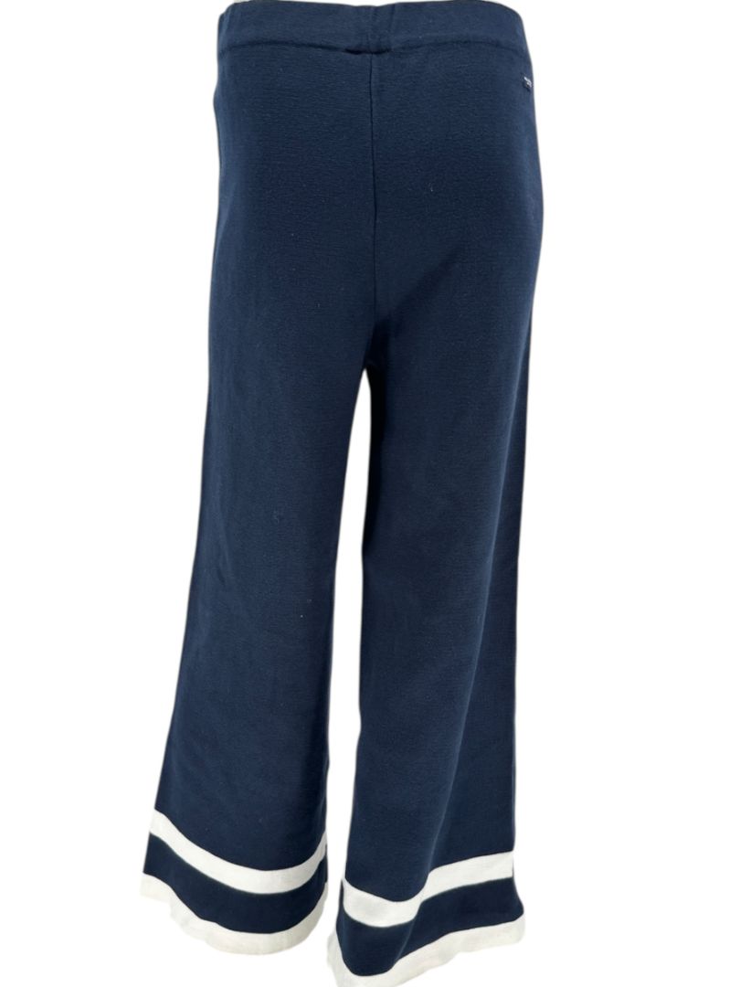 Holebrook Sweden Navy Cotton Wide-Leg Pants White Stripe Hem Size Large L