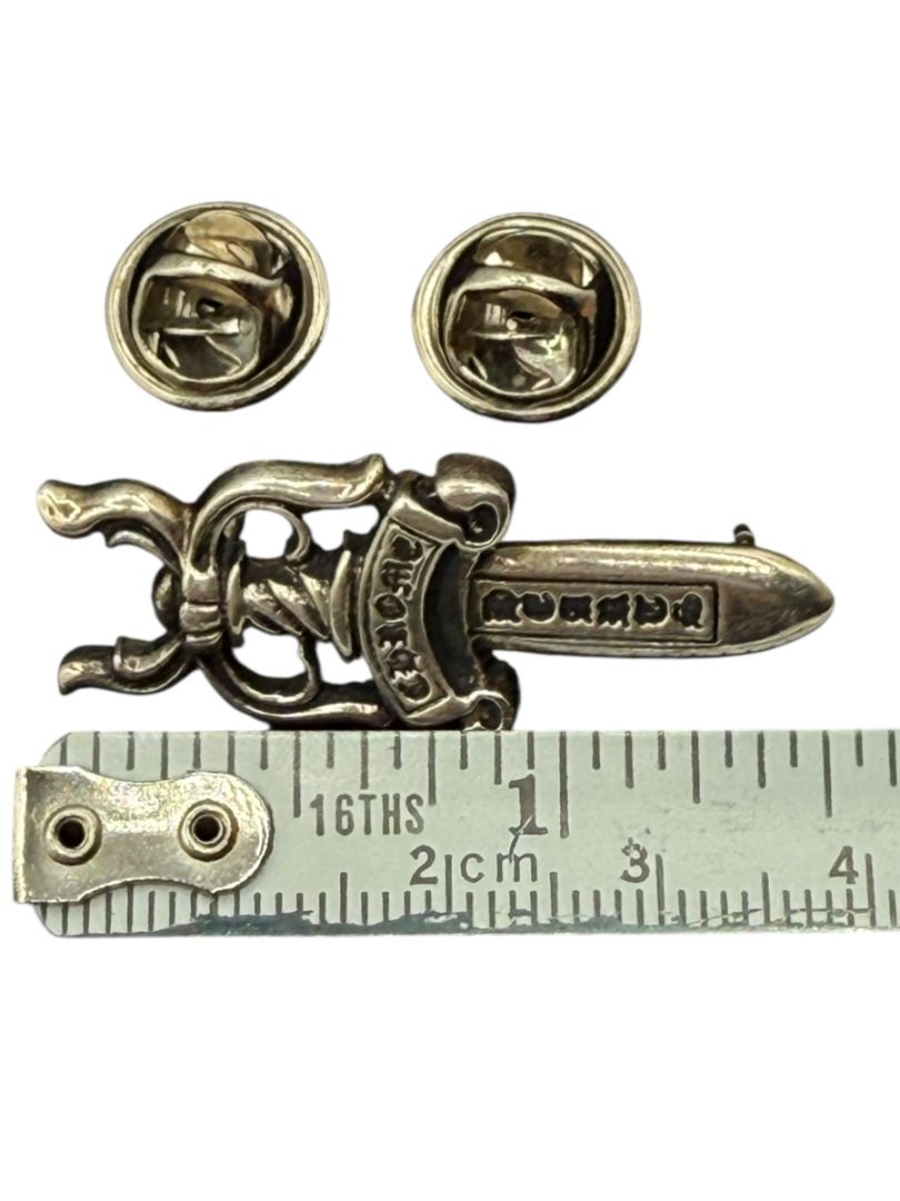 Chrome Hearts Dagger Pin – Sterling Silver – 1.6” x 0.6”