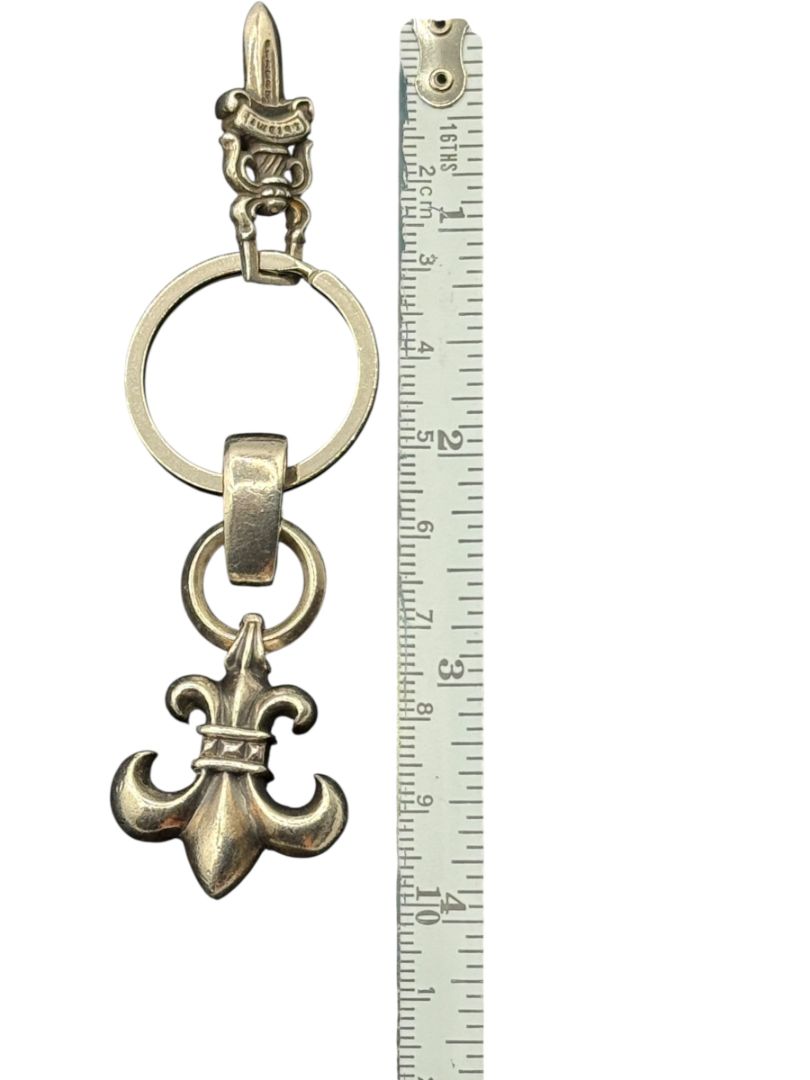 Chrome Hearts Fleur de Lis & #5 Dagger Key Ring – Sterling Silver