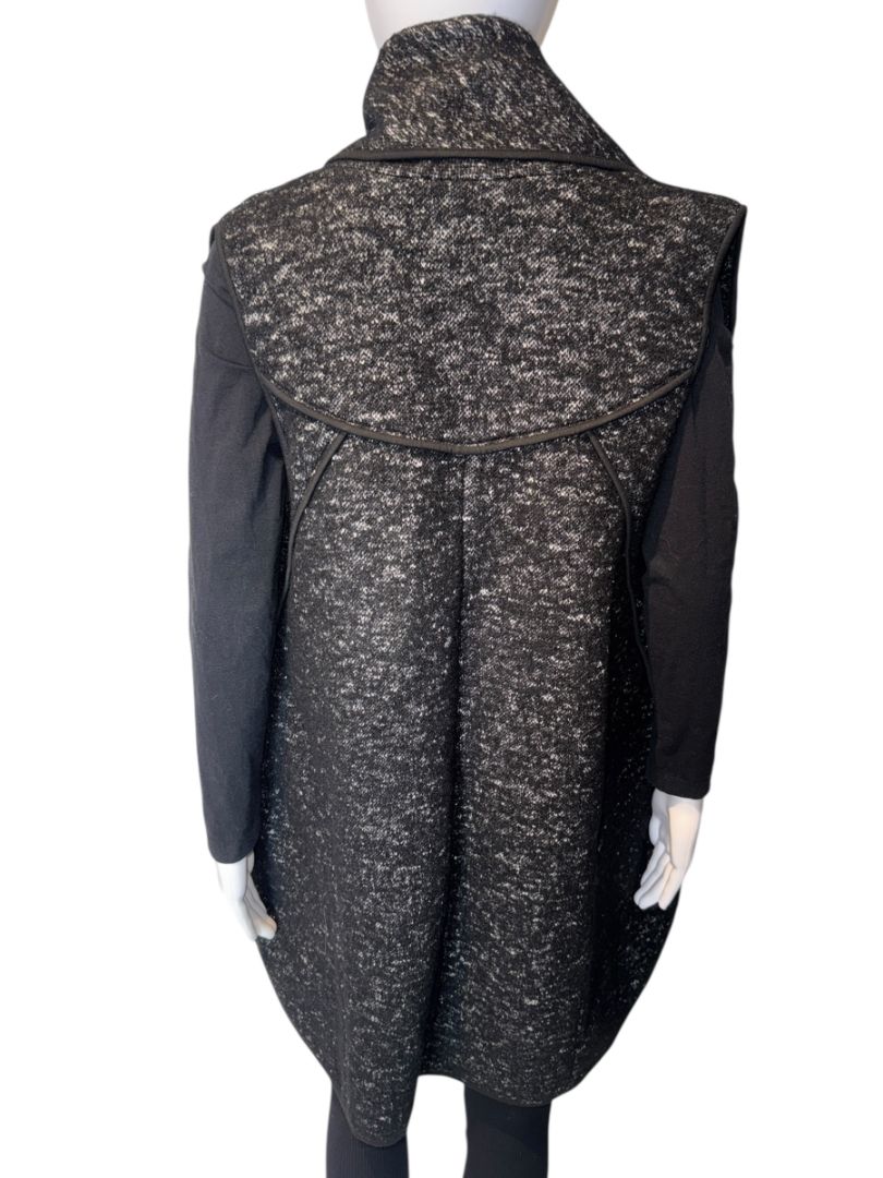 Donna Karan New York Black & White Wool Blend Sleeveless Open-Front Cardigan – Size S