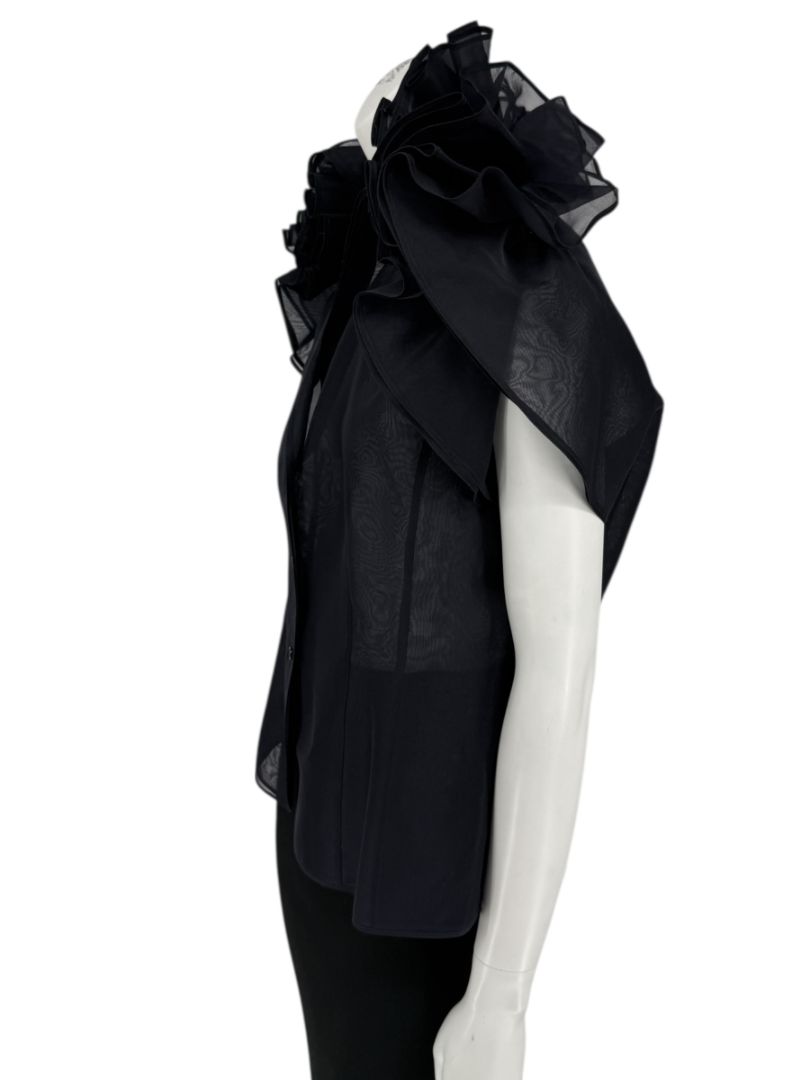 Féraud Paris Navy Silk Organza Ruffle Blouse – FR 44 - NWT
