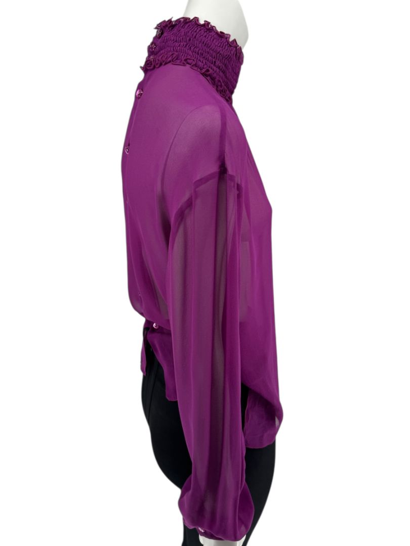 Chanel Fuchsia Silk High-Neck Blouse – Fall 2001 FR 42