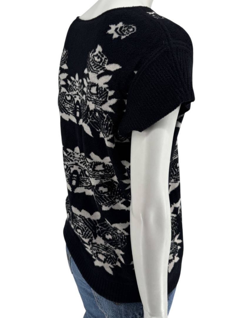 Chanel Black & Ivory Wool-Blend Deep V-Neck Sweater – Size FR 44