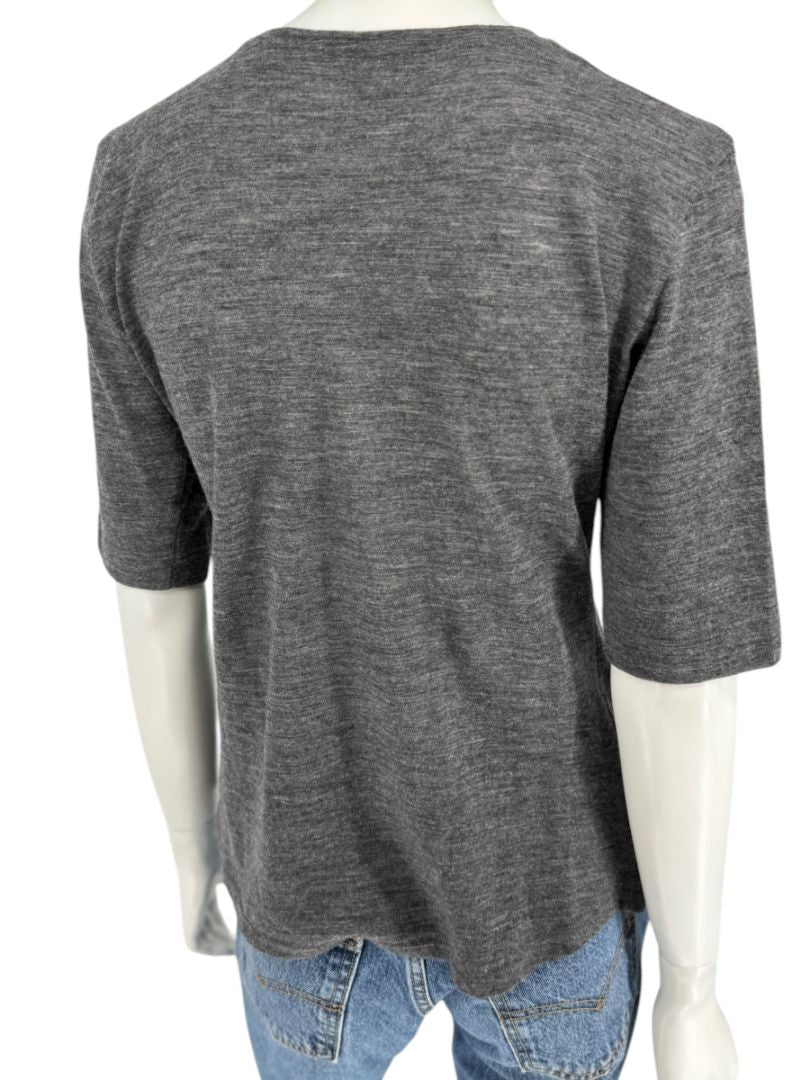René Lezard Charcoal Gray V-Neck Knit Top – Large