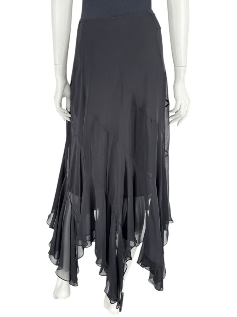Dana Buchman Black Silk Asymmetric Ruffle Skirt – Size 12