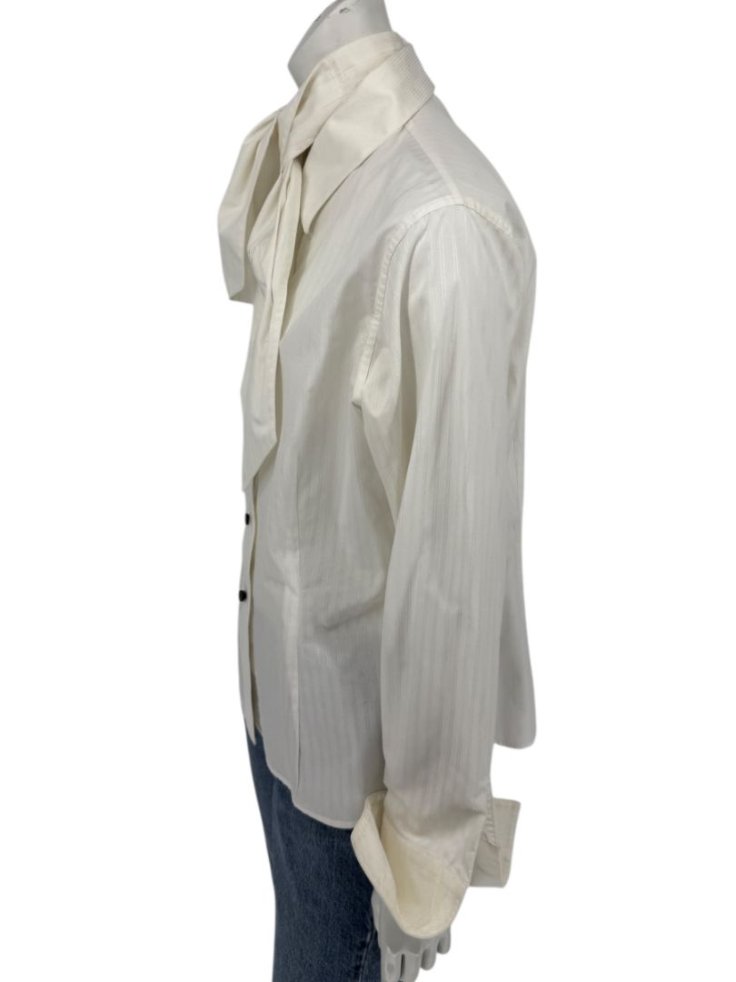 Zang Toi Ivory Striped Blouse with Detachable Neck Tie – Size 14