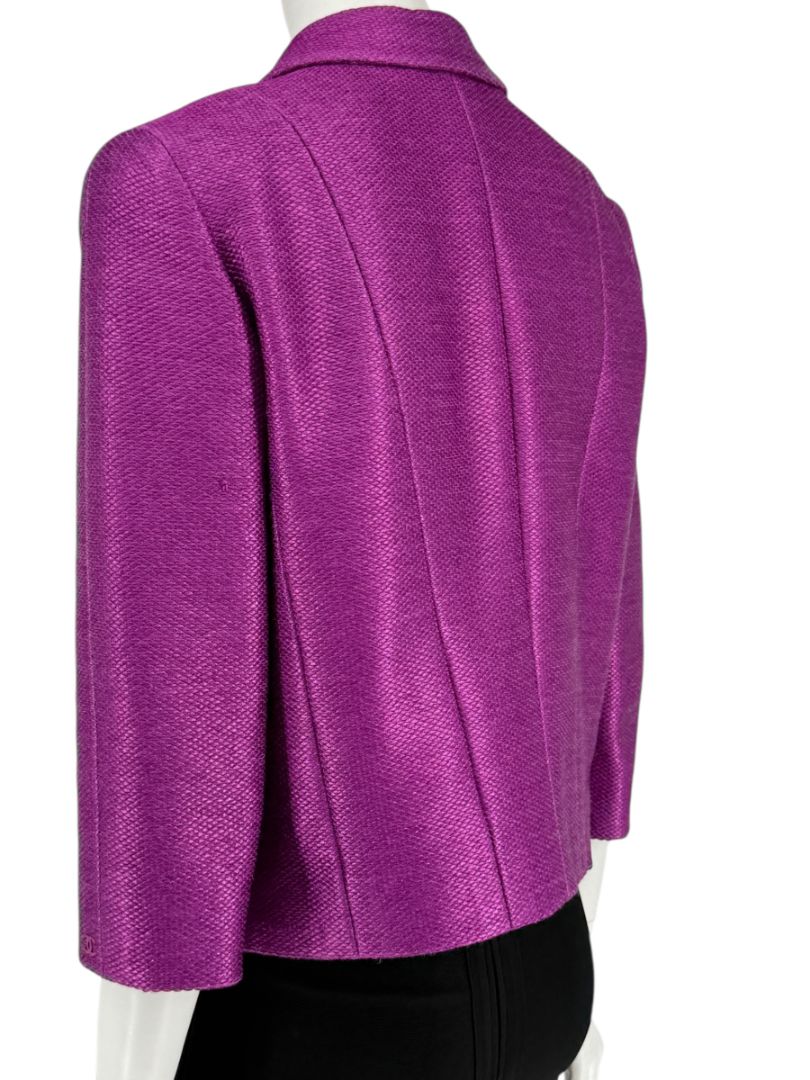 Chanel Fuchsia Textured Cotton-Blend Jacket – Size 42