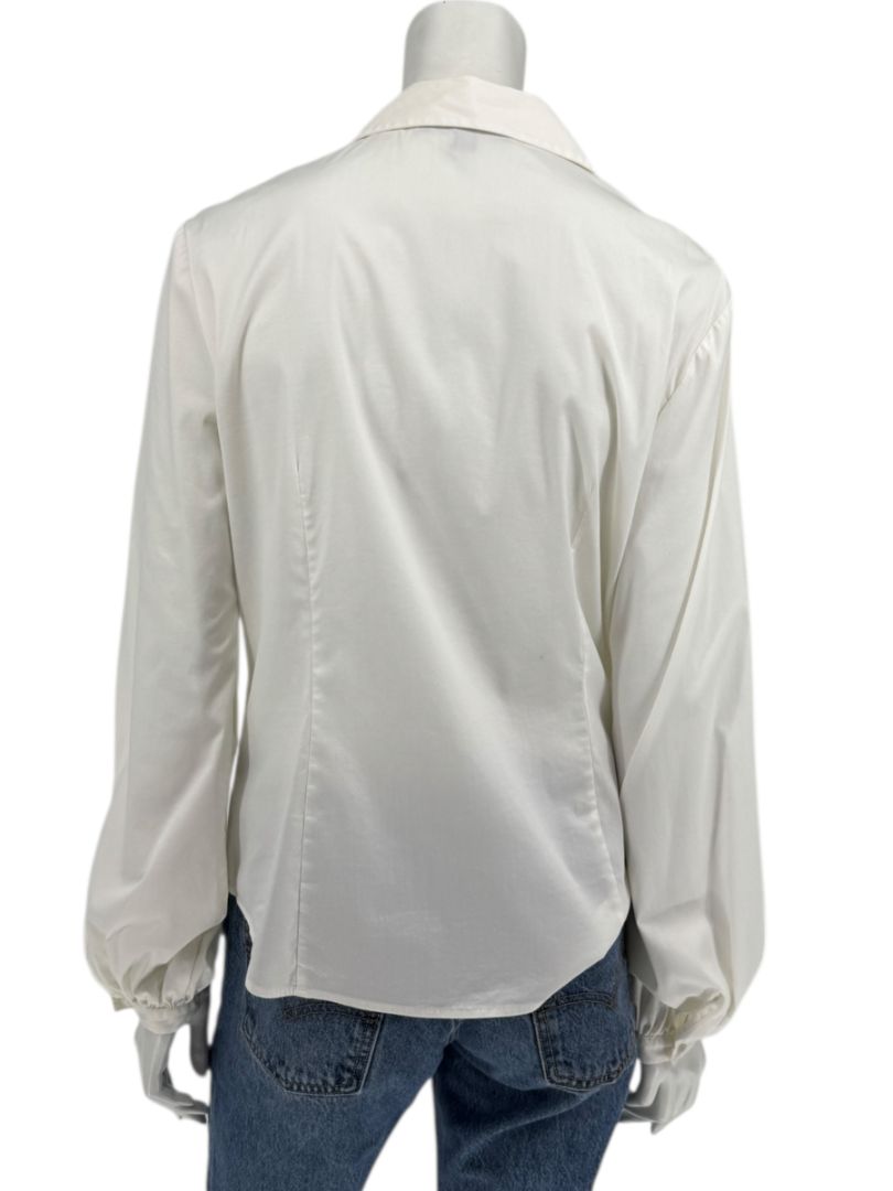 Lafayette 148 New York Ivory Cotton Blend Ruffle-Collar Blouse – Size 12