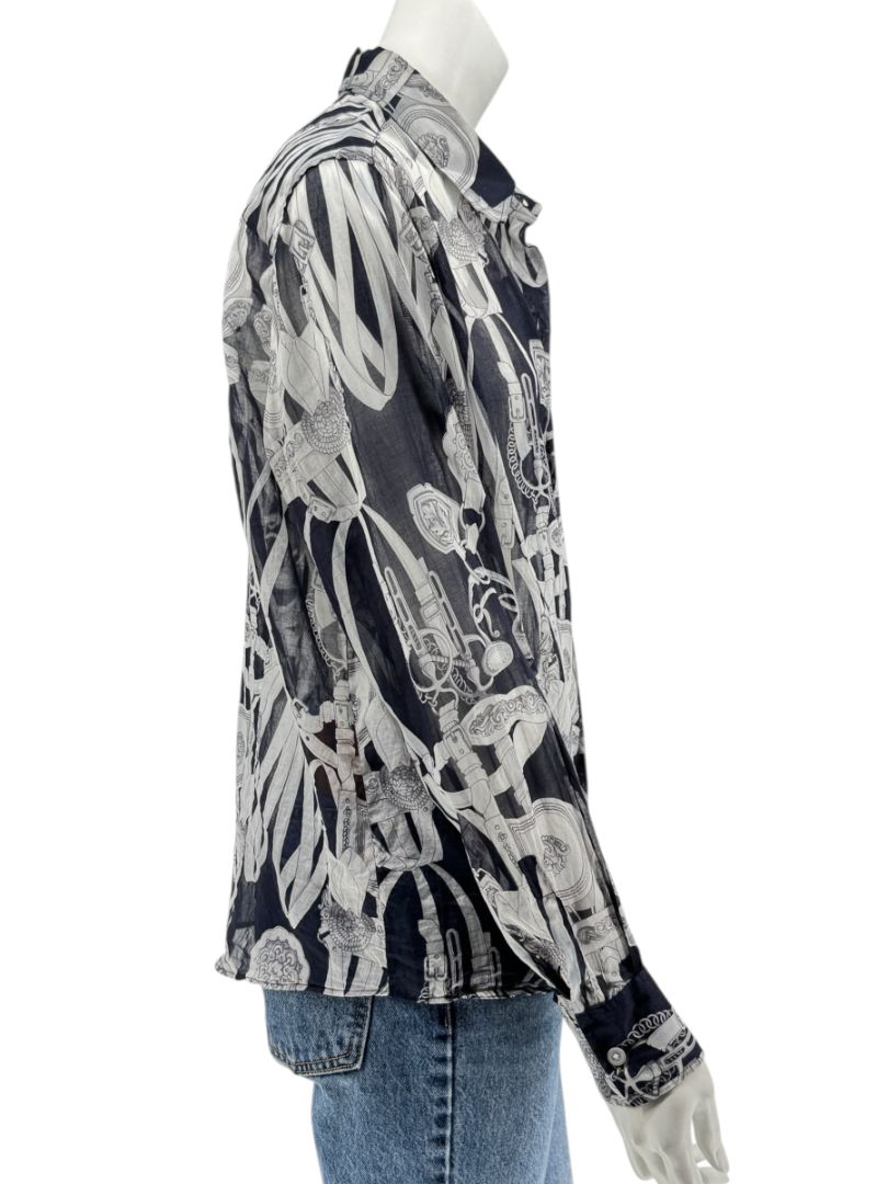 Craig Taylor Elegant Black & White Equestrian-Print Long-Sleeve Shirt – Size XL