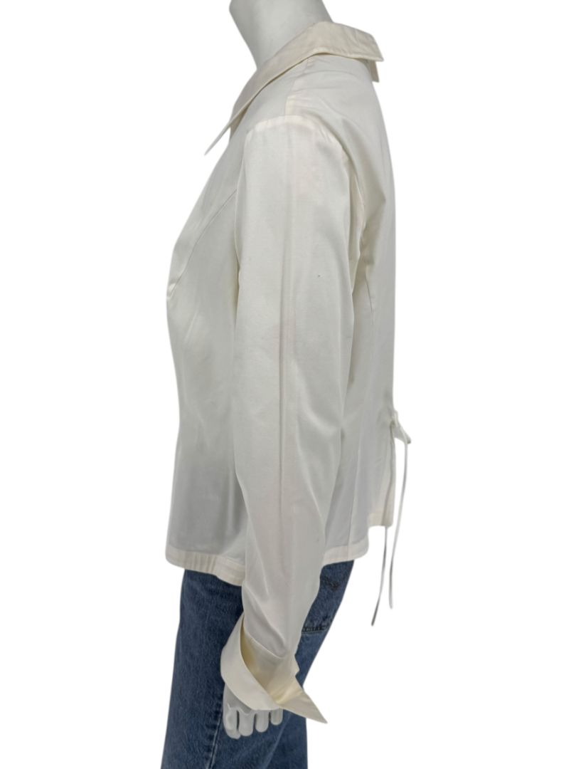 Escada White Cotton-Blend Lace-Up Back Dress Shirt – Size 42