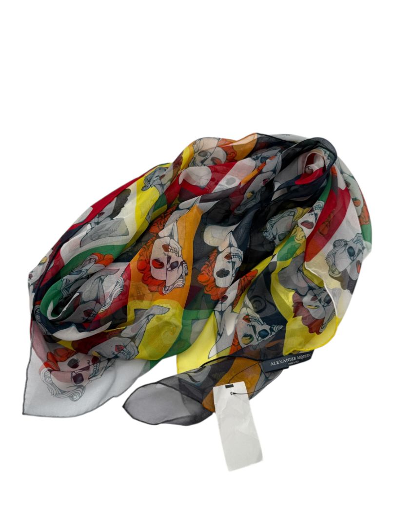 Alexander McQueen c.2008 Marilyn Monroe Skull Print Pop Art Silk Scarf RARE