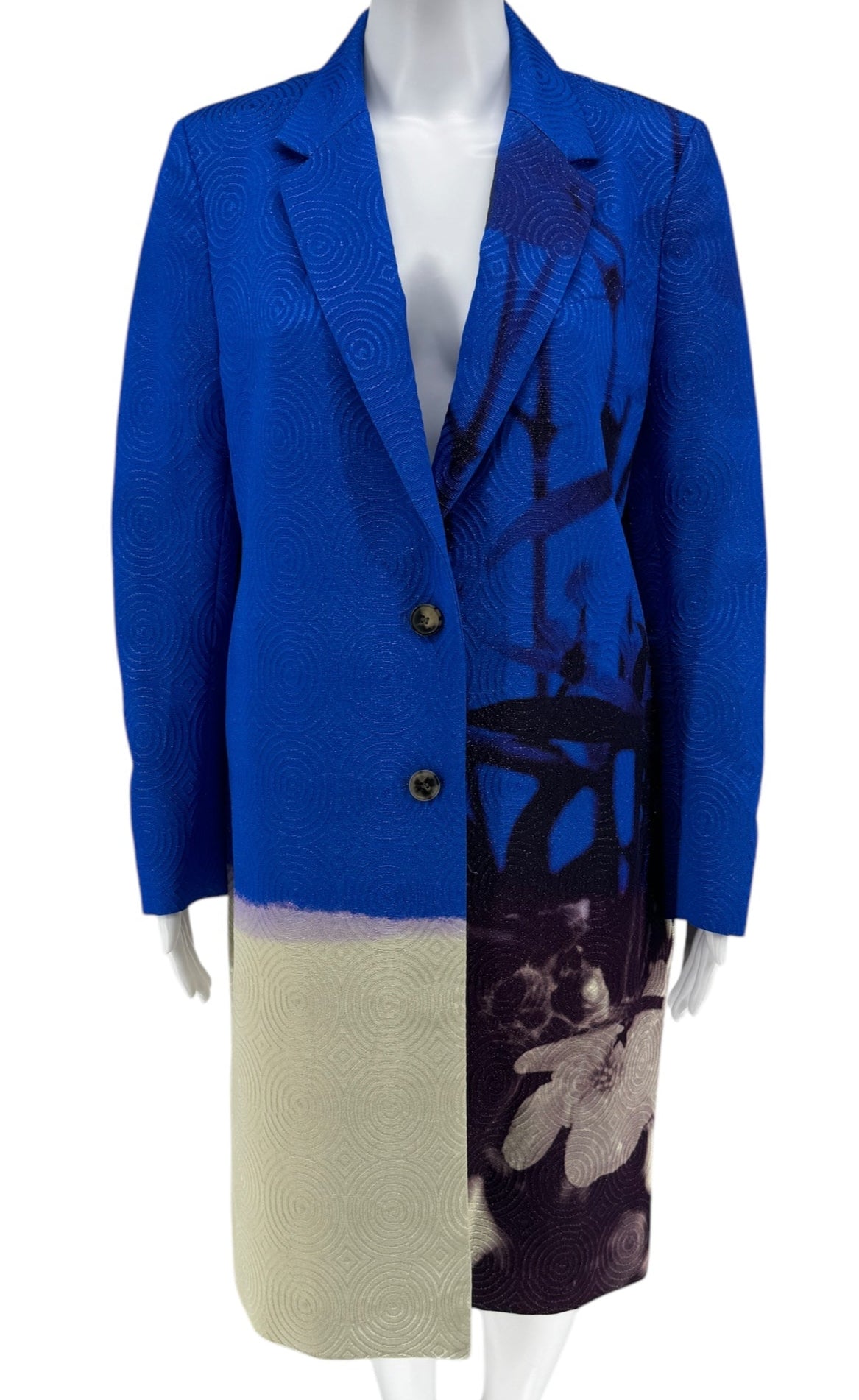 Dries Van Noten toTwo Button Cobalt/Purple/Black and Ivory textured Moire Topper/Jacket/ ¾ Coat&nbsp;