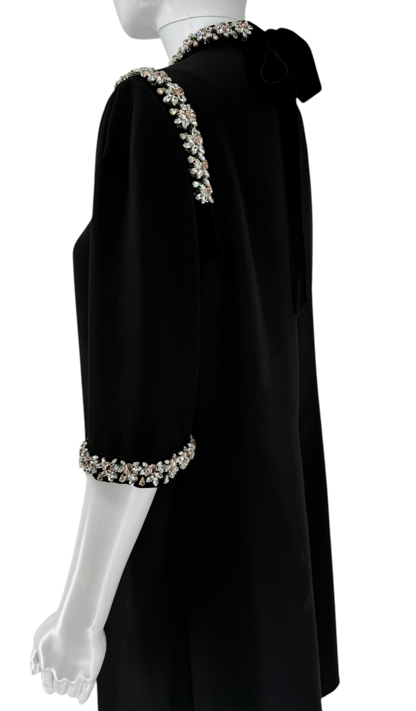 Prada Black Pink Crystal Flower Detail Dress - Size 44