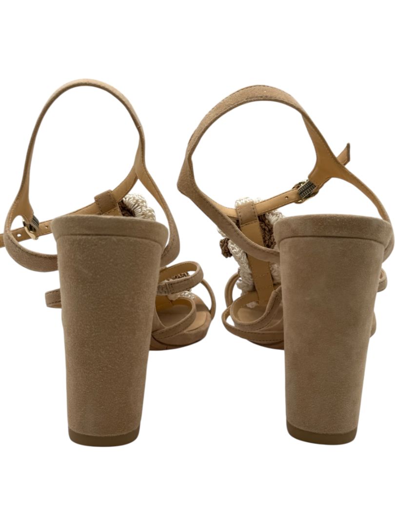 Alexandre Birman Nude Suede Crochet Flower Sandals – Size 39.5