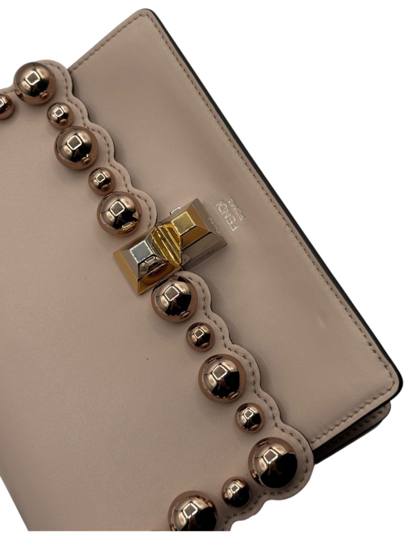 Fendi “Kan I” Small Scalloped Pearl Stud Shoulder Bag