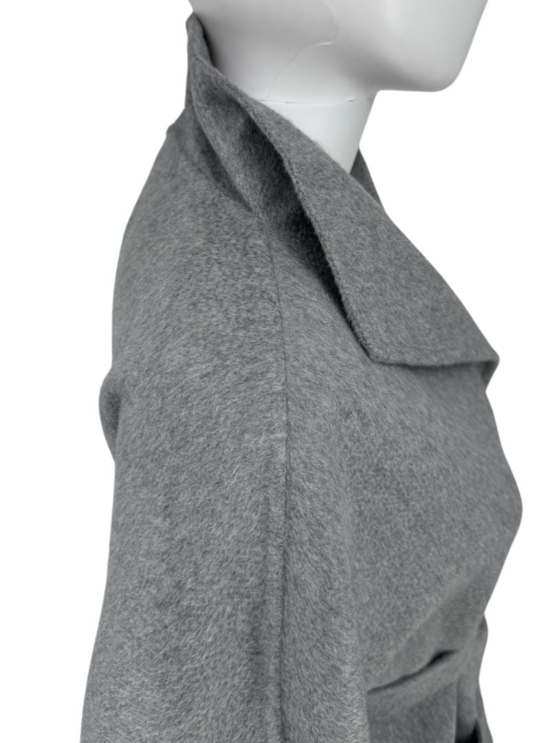 Max Mara ‘Manuela’ Belted Wrap Coat in Light Grey – Size US 10 / IT 44