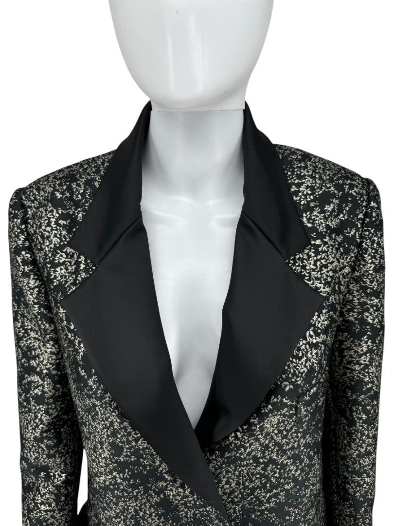 Pamella Roland Metallic Brocade Tuxedo Coat with Beaded Cuffs – Large