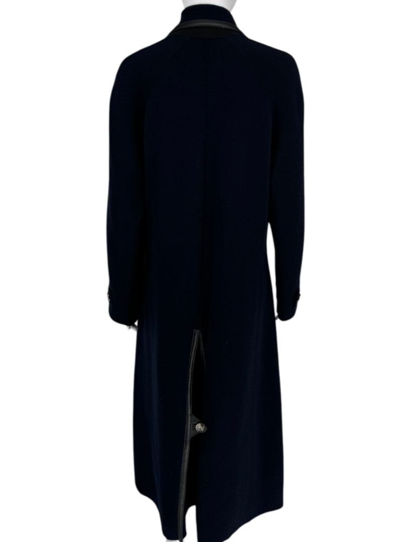 Giorgio Armani Navy Wool-Cashmere Coat with Leather Trim – Size 44