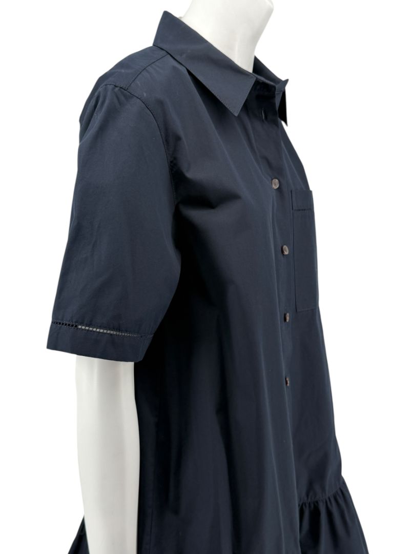 Lafayette 148 Navy Drop-Waist Cotton Shirt Dress – Size S