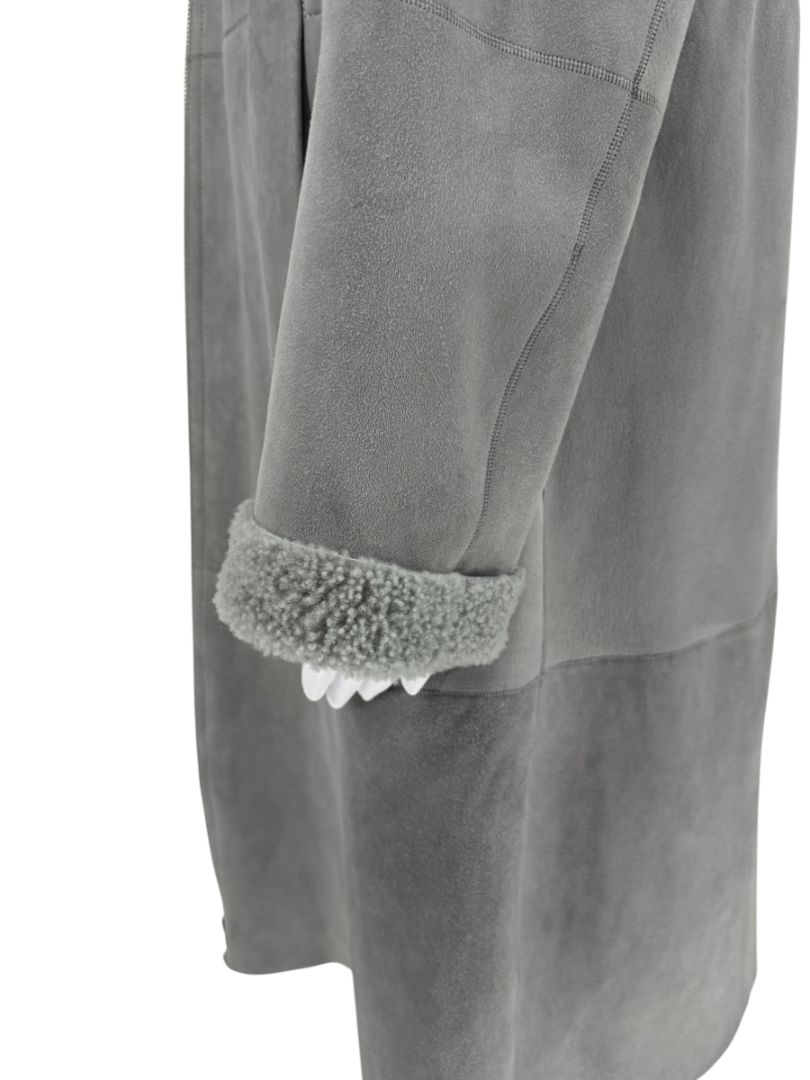 Hugo Boss Grey Shearling-Lined Suede Coat – Size Large