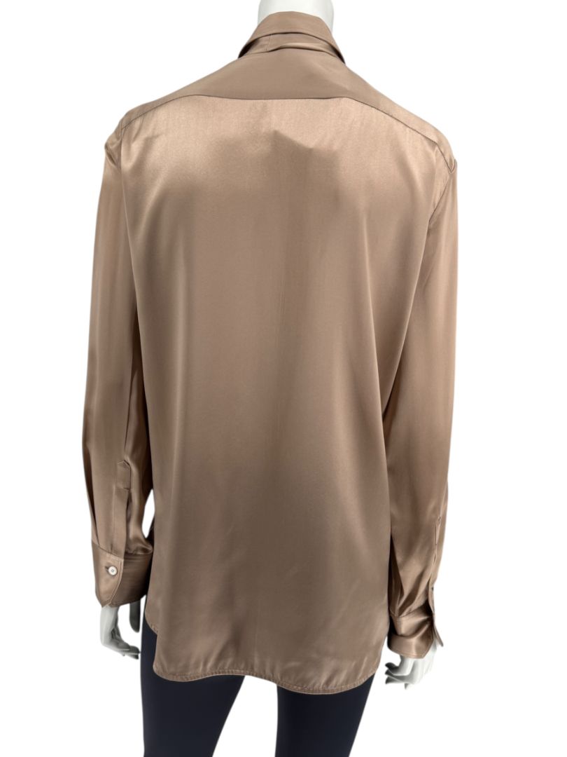 Brand New Kiton Bronze Silk Bow Blouse – Size 46