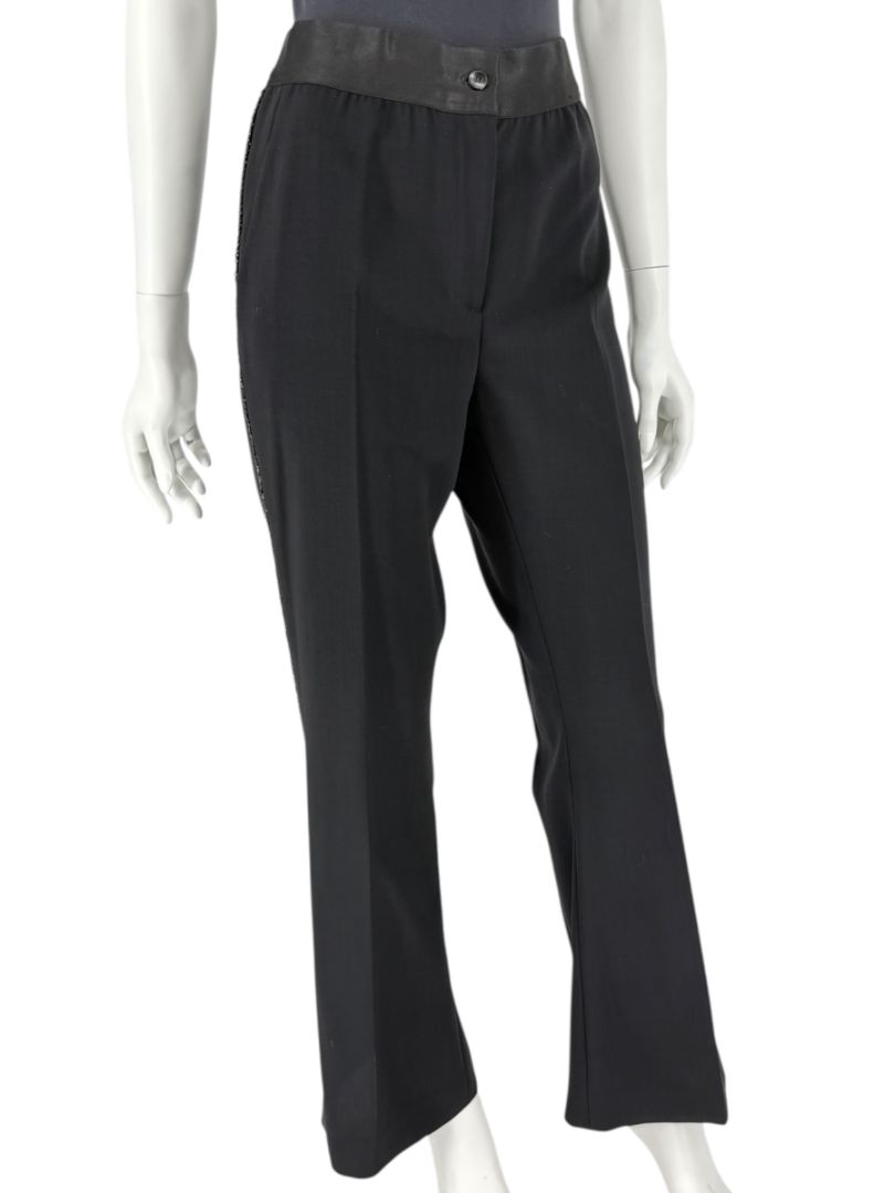 Akris Black Wool Blend Pants with Sequin Trim - Size US 10 (IT 46)