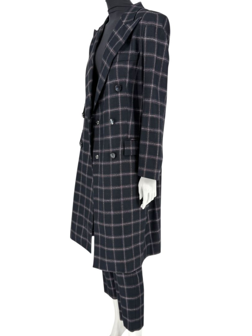Pamella Roland Black & Gray Windowpane Plaid Pantsuit – Large