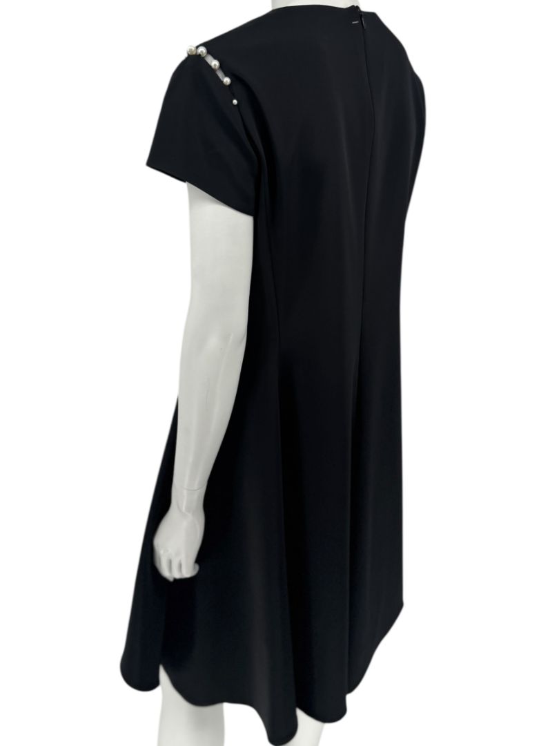 Pamella Roland Black Pearl-Trim Sleeve Handkerchief Hem Dress – Large