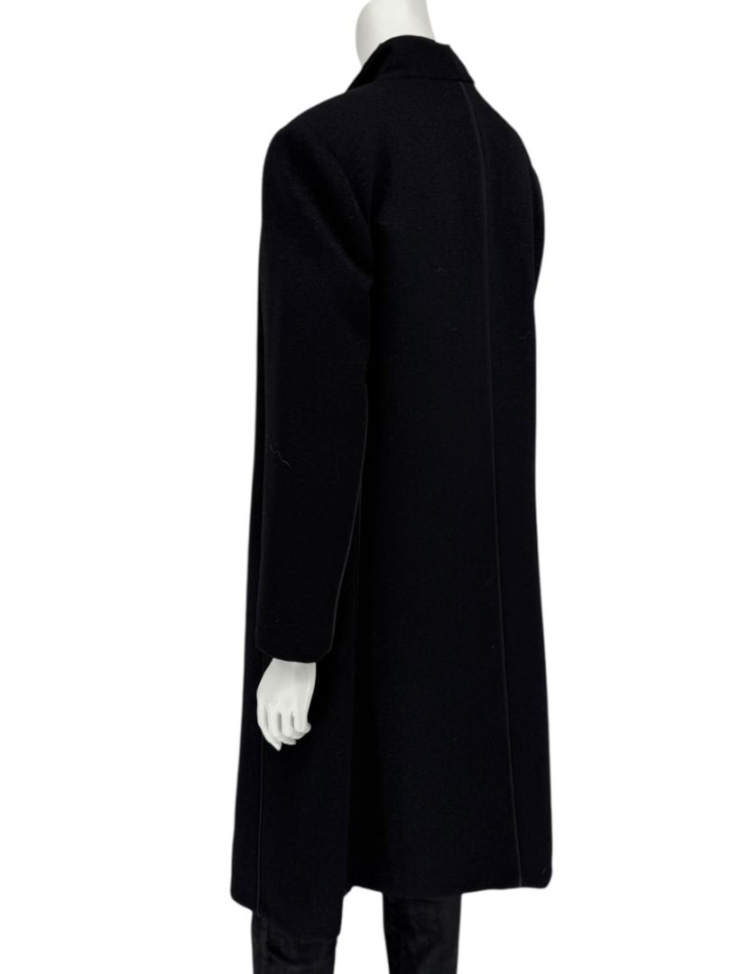 Pamella Roland Black Longline Coat Piped Trim Open Front Designer Outerwear Fits L