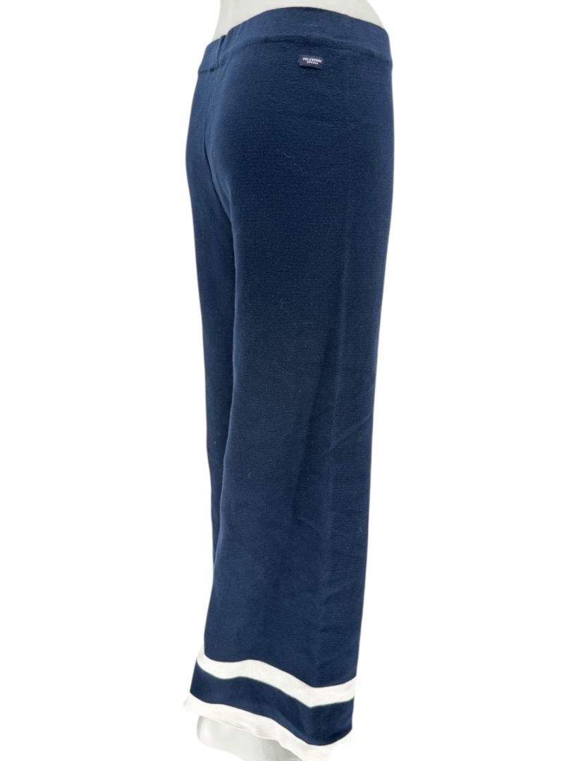 Holebrook Sweden Navy Cotton Wide-Leg Pants White Stripe Hem Size Large L