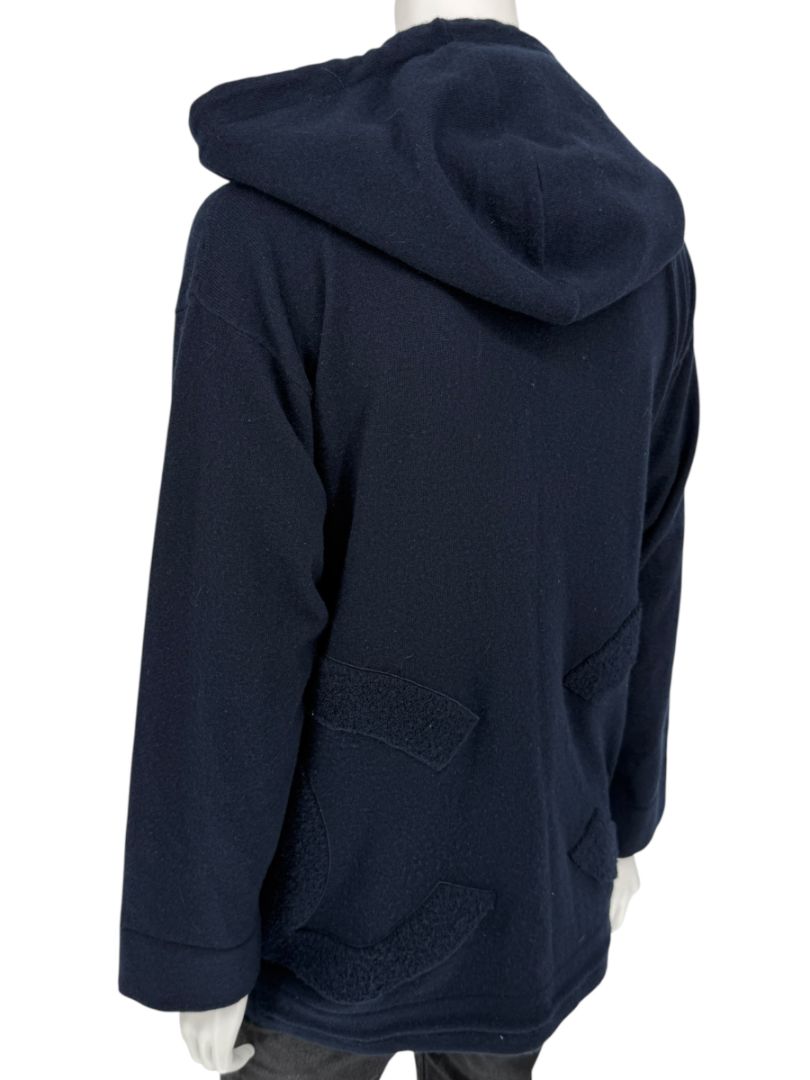 Chanel Navy Blue Cashmere Hoodie with Silver Hardware – Size 36